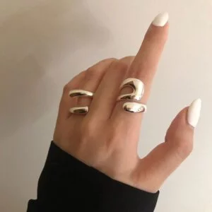 Sidabrinis minimalistinis unikalios formos žiedas-2