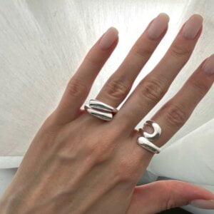 Sidabrinis minimalistinis unikalios formos žiedas-5