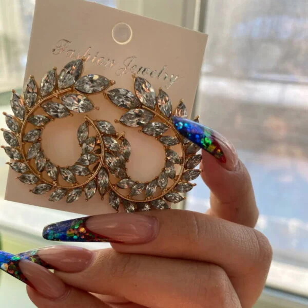 Dirbtinio brangakmenio dideli apvalūs auskarai-4 Dirbtinio brangakmenio dideli apvalūs auskarai-4