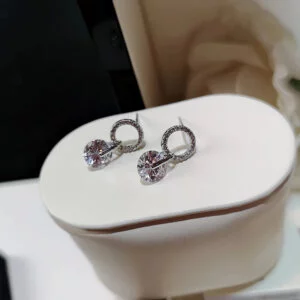 Korėjietiško stiliaus apvalios formos minimalistiniai auskarai su kubinio cirkonio kristalais-1.1