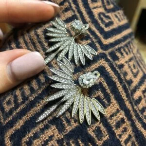 Prabangūs gėlių formos auskarai su dirbtinio deimanto kristalais-2