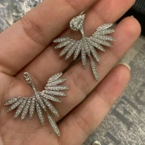 Prabangūs gėlių formos auskarai su dirbtinio deimanto kristalais-3