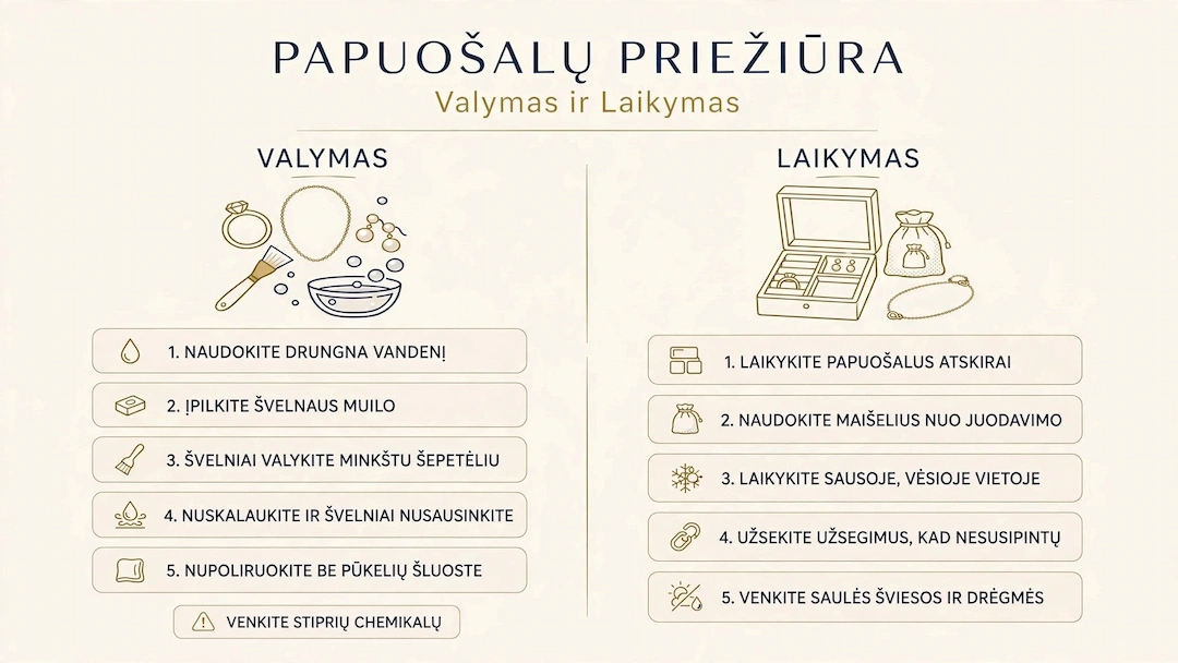 Papuošalų priežiūra: valymas ir laikymas
